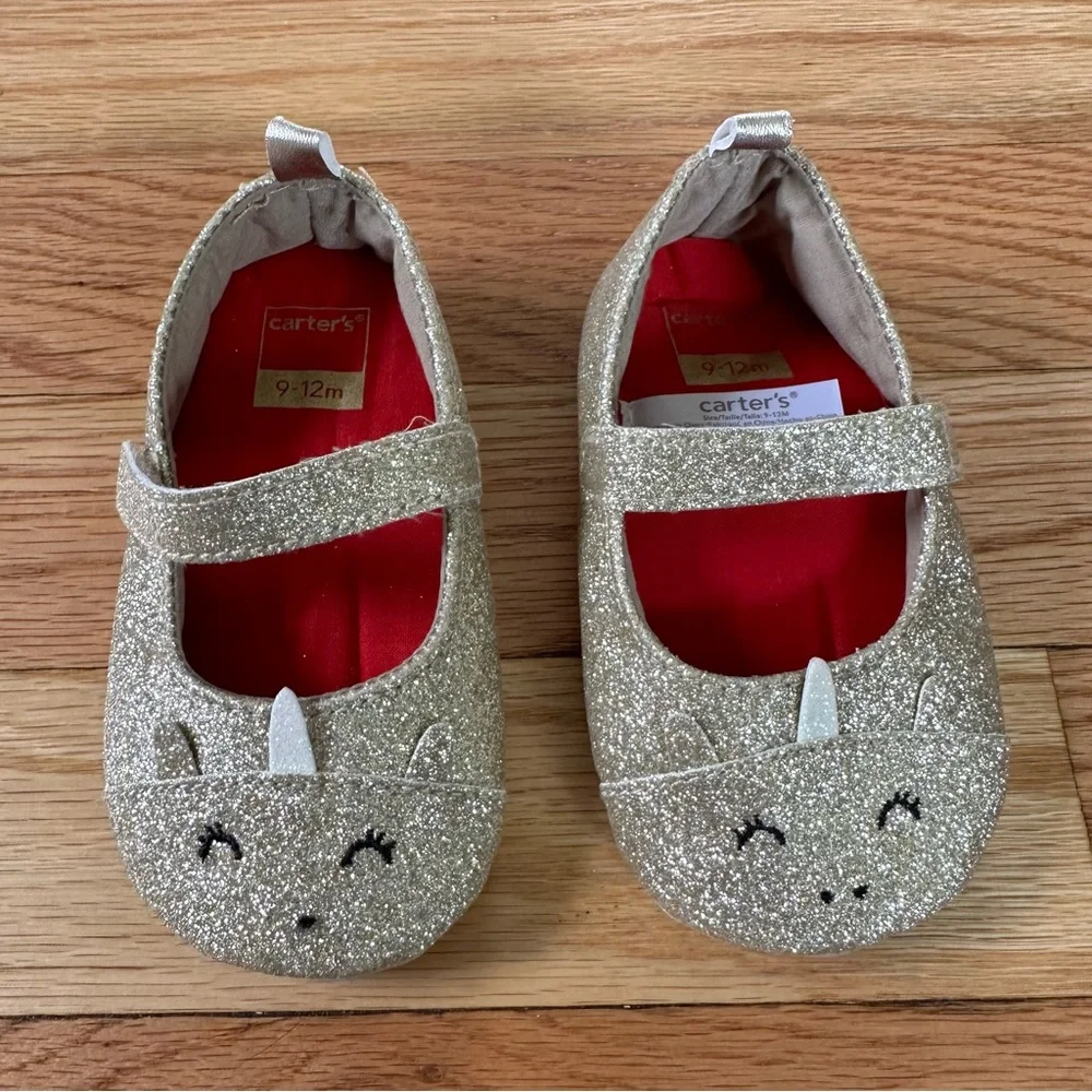 Carter's Unicorn Gold Glitter Baby Girl Shoes 9-12 months